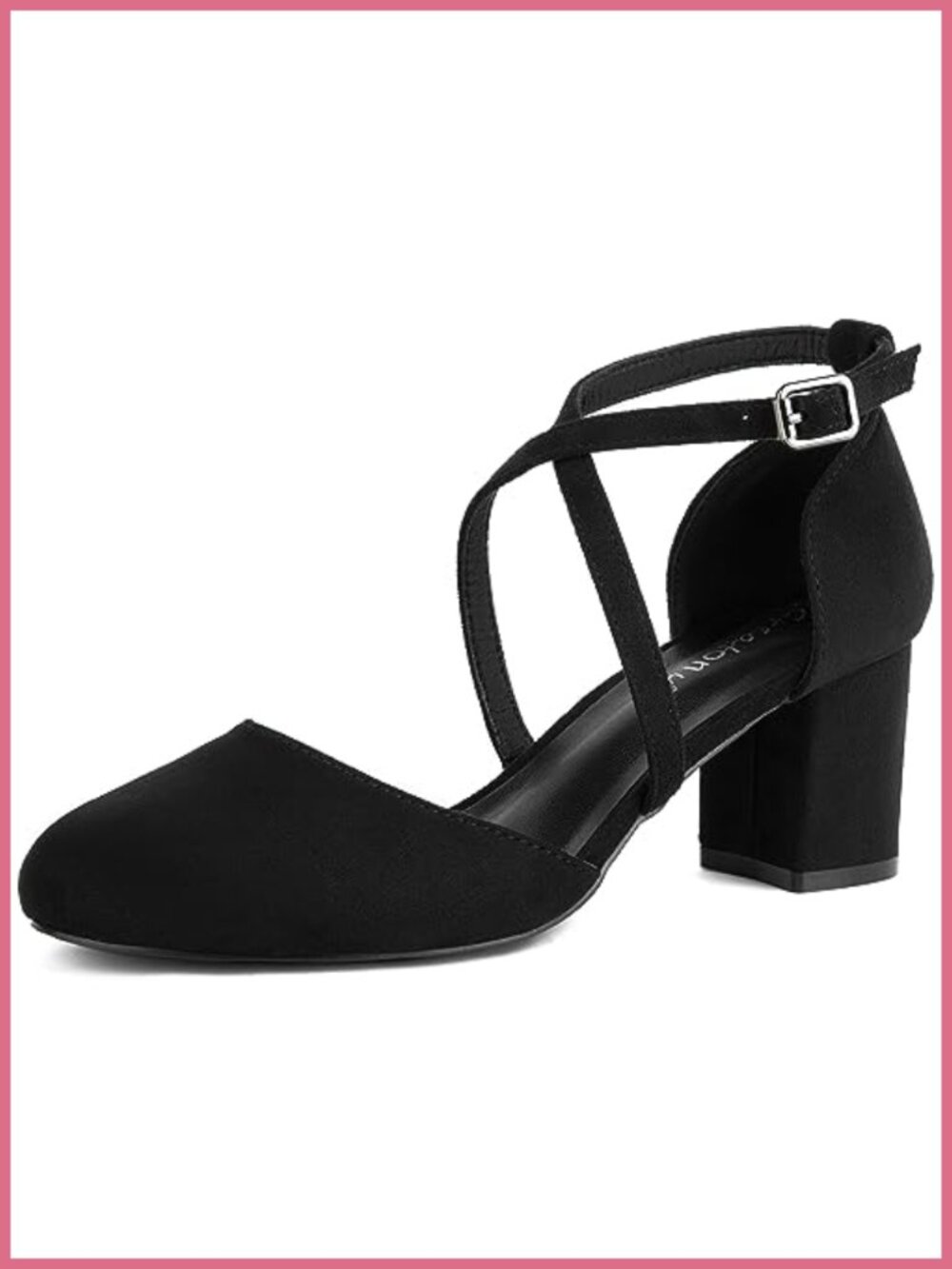Women's Low Block Heeled Dress Pumps Round Toe Cross Strap Wedding Office Shoes